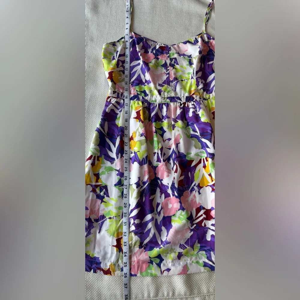 J Crew Dress Women's 12 Purple Floral Spaghetti Straps Tropical Pockets